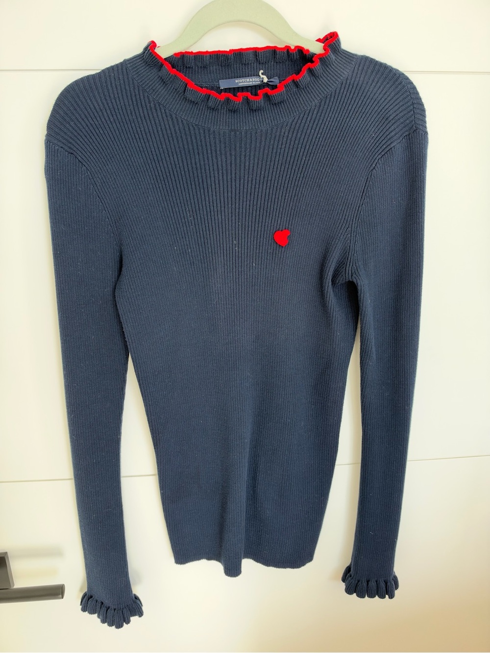 Women’s Navy Ribbed Sweater with Red heart by Scotch & Soda